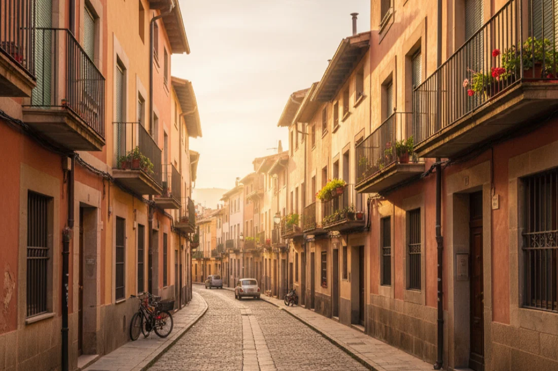 Calle del centro de Cardedeu con persianas en las fachadas